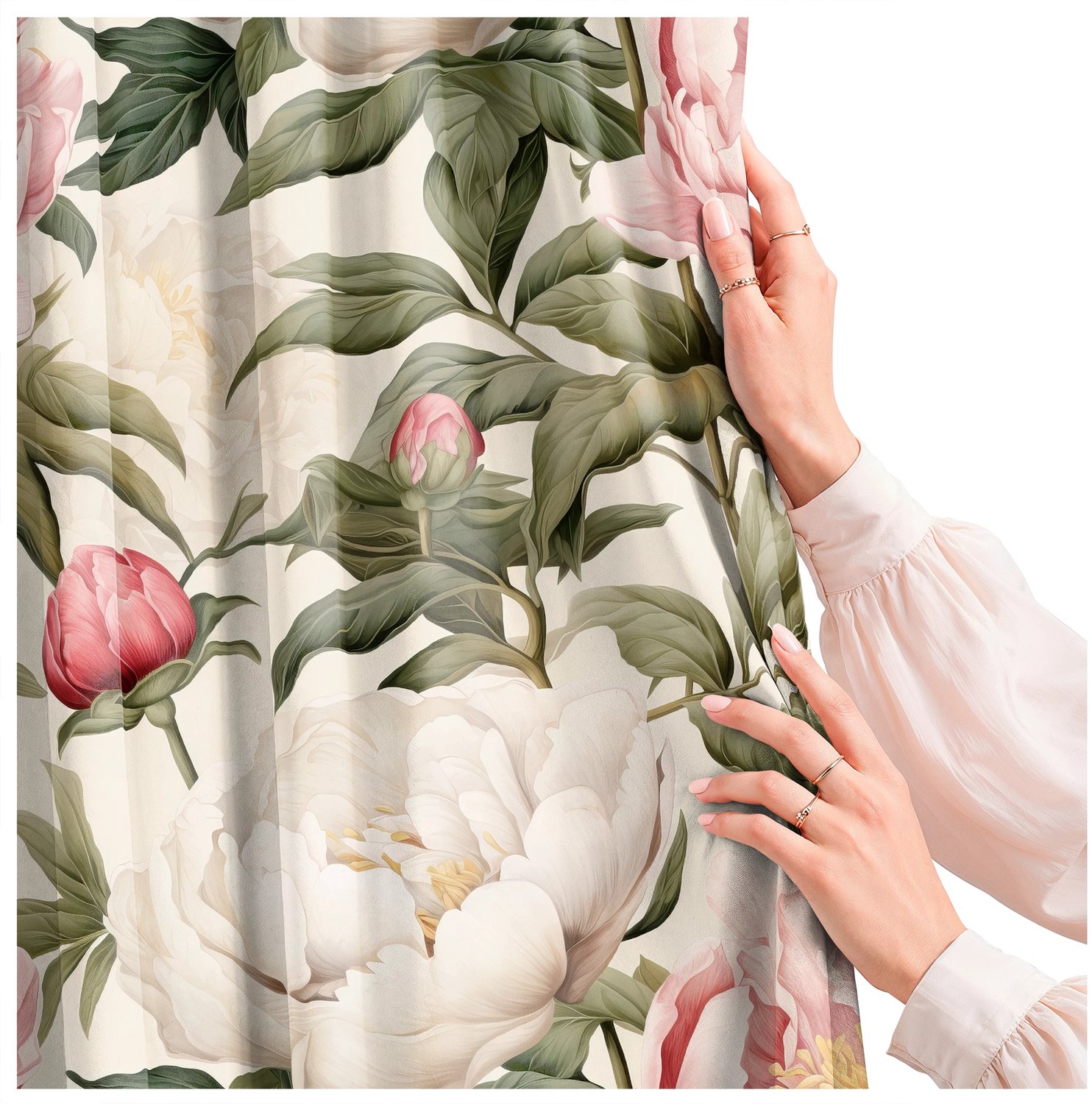 Kant en klaar gordijn 140x160 cm met bloemenprint, semi-verduisterend