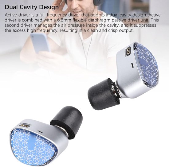 lyrlody IEM Oortelefoon 10mm LCP Diafragma Dubbele Driver, 113dB (3.5mm) — afbeelding 3