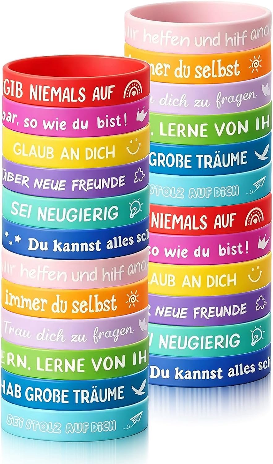 24 motivatiearmbanden van siliconen, kleurrijk, motiverende armband van elastische siliconen, ideaal voor dagelijks gebruik, armbanden met positieve boodschappen, voor studenten