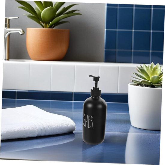 2 Stuks Delige Navulbare Zwarte Zeepdispenser Set met Lekvrije Glazen Pompfles voor Badkamer Keuken Geschikt voor Shampoo Lotion Afwasmiddel Ruimtebesparend — afbeelding 5