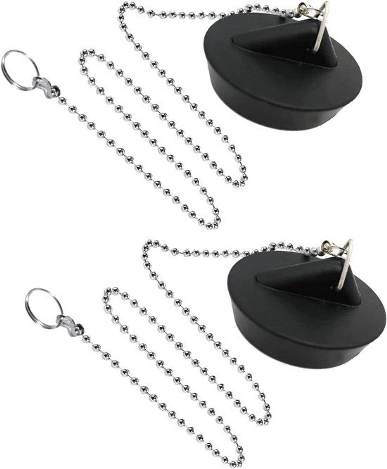 2pcs universele afvoerplug - RVS-ball chain - Met haak - Universele badplug - Ketting - Badkamer-afvoerstopper - Baltype - Haakketting voor keukenafvoerstopper