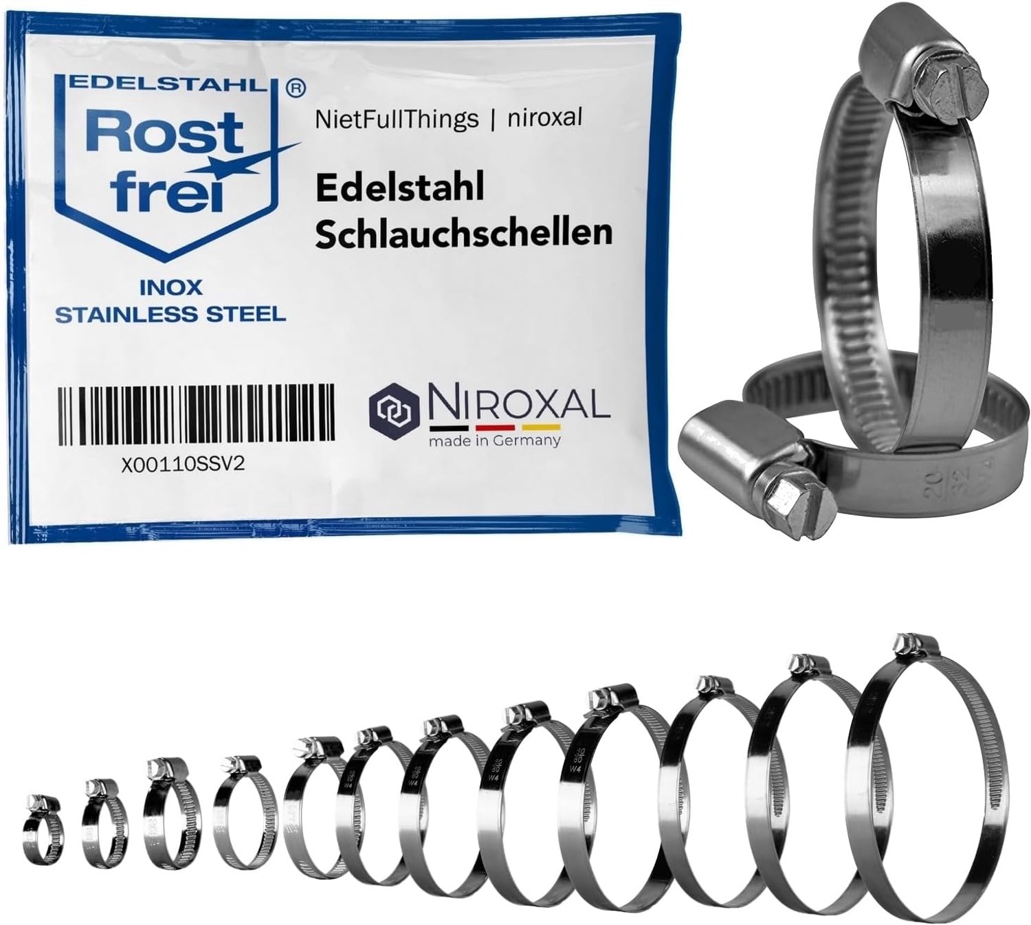 Slangklemmen set van 2 - RVS V2A - Spanningsbereik Ø 60-80 mm - Voor extra grip en stabiliteit - ShopVlot