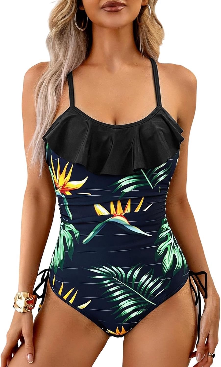 Elegante Rimpel Monokini voor Dames - Hoge Taille Badmode met Push-Up Effect en Plus Size Opties voor het Strand