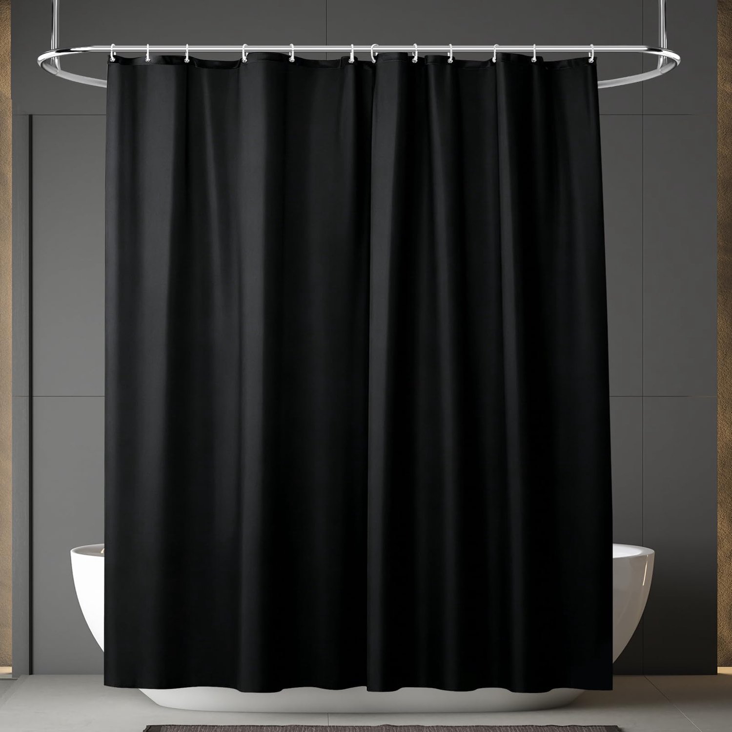 Douchegordijn 180 x 200 cm - zwart textiel - anti-schimmel waterdicht - perfect voor badkamer - ShopVlot