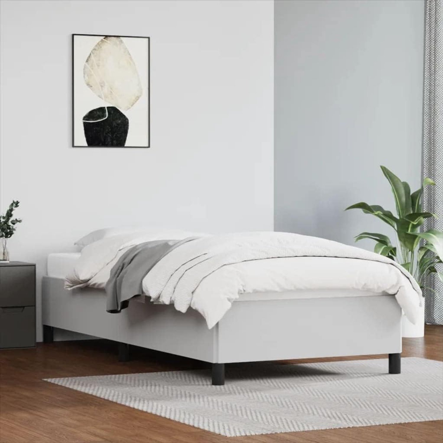 Bedframe, wit, 90 x 190 cm, kunstleer, hotelbedframe, logeerkamer, bedframe voor slaapkamer, familiebed, voor slaapkamer, hotel, logeerkamer