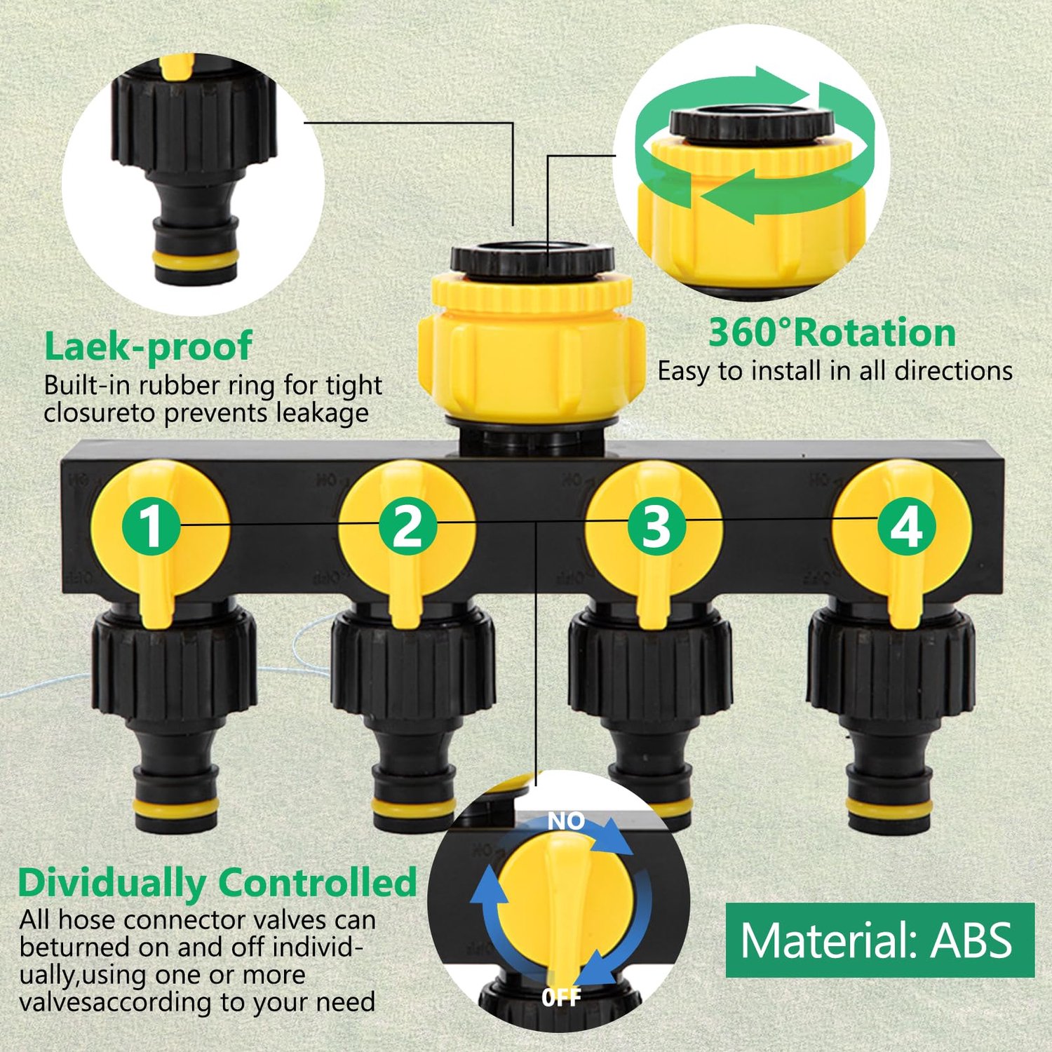 4-weg Ventiel Waterverdeler, RoseFlower 1/2" en 3/4" Kraan Tuinslangen Splitser connectoren slangverdeler - Garden Hose Splitter Connector voor Buiten