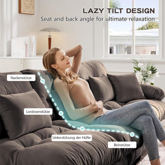 Cloud Chenille 2-zits hoekbank met voetenbank en kussens, modulaire woonkamer bank met brede armleuningen, diepe zitting, zachte bekleding, moderne L-sofa voor woonkamer, appartement, bruin — afbeelding 3
