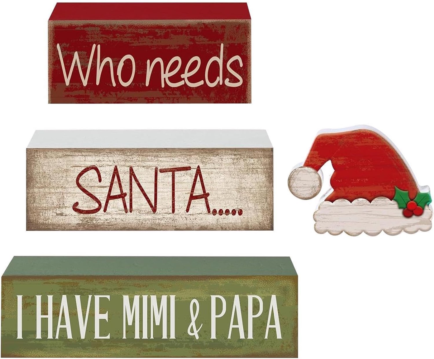 Houten Kerstdecoratie Kerstman Hoed Stapelbaar 4 Stuks