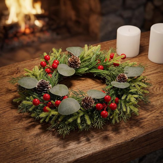 2 Stuks Mini Kerstkrans Kunstmatige Dennenkrans voor Voordeur Keukenkast Decoratie Ruimtebesparend Herbruikbaar Eenvoudig Hangen — afbeelding 2