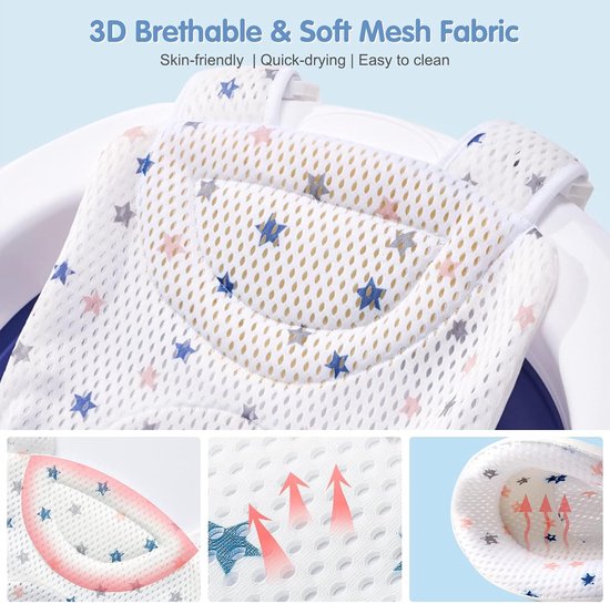 1 Stuk - Badnet voor baby's - Babybadsteun - Veilig baden - Antislip en ademend gaas - 30 x 21 x 4 cm - Wit — afbeelding 4