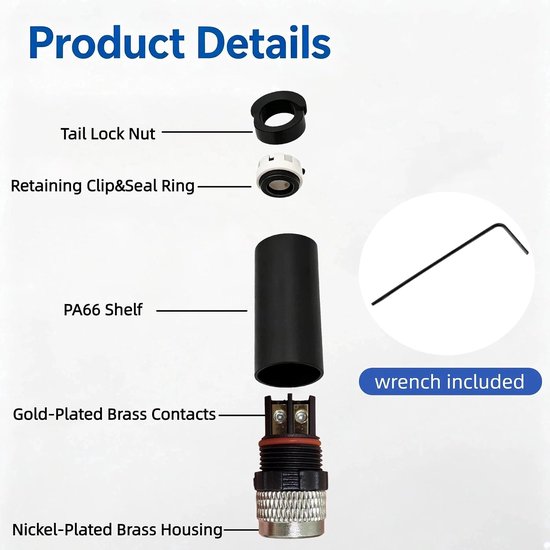 5 stuks M8 ronde connectoren 3-polige A-code, M8 3-polige mannelijke connector, rechte bus IP67 waterdicht PA66 nylon, 8 mm sensorkabelstekker, industriële ronde stekker — afbeelding 2