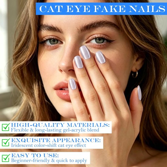 210 Stuks Glossy Cat Eye Kunstnagels Kort - 7 Kleuren Roze & Gradiënt Vierkante Plaknagels voor Dames en Tiener (Macaron-kleuren) — afbeelding 3