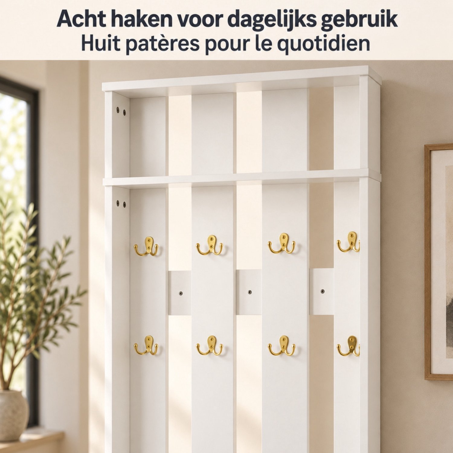 LONG DRAGON - Garderobeset met schoenenkast en zitbank - LED-verlichting - Wit - 140 x 35,5 x 191,5 cm