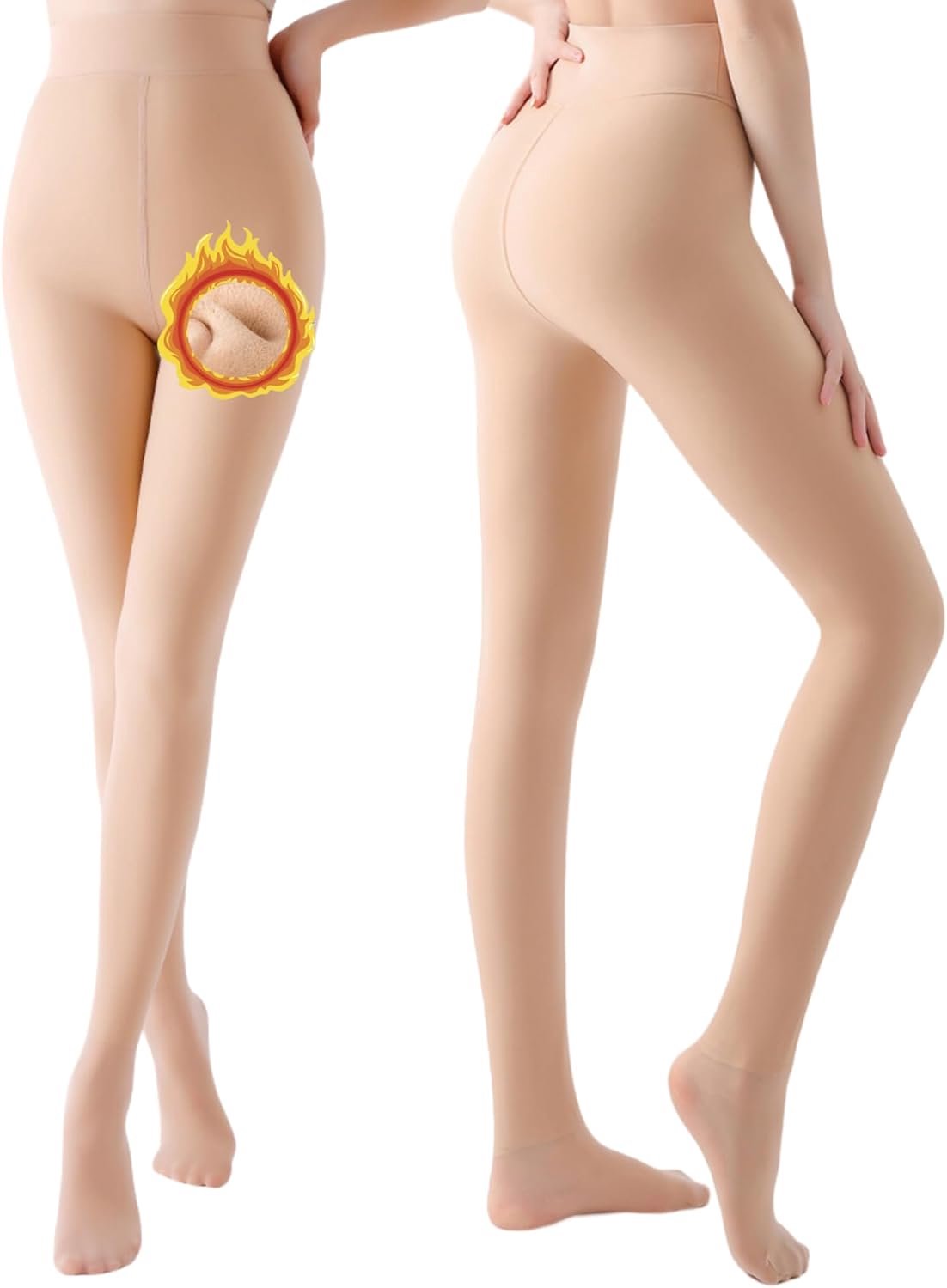 Arkim Fleece gevoerde panty dames winter (S/M/L) 1 naadlijn in het kruis nep transparante panty zeer elastische thermische panty winter leggings