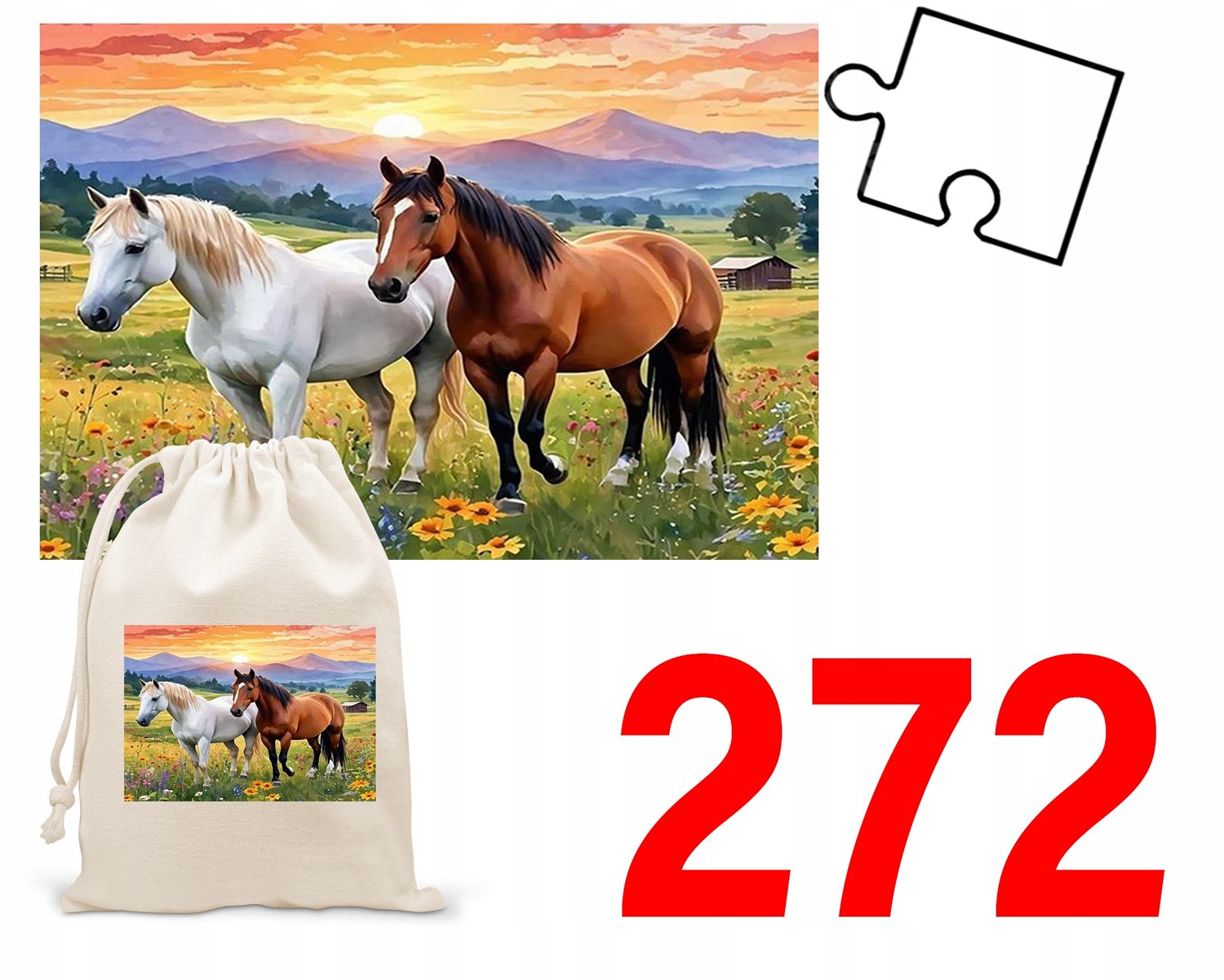 120-delige Puzzel met Opbergzak - Paarden & Schattige Dieren