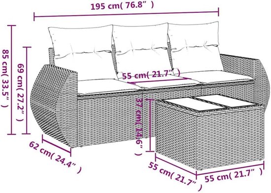Poly rattan waterbestendig model 4 delig Zwart — afbeelding 2
