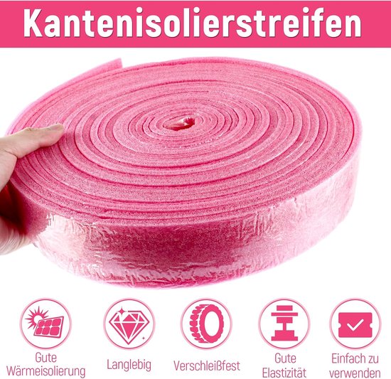 3 Stuks Randisolatie Vloerverwarming, Epe Randstrook, Roze Strip 5 cm Breed 5 mm Dik, 10 m Rol met Zelfklevende Rug voor Vloerrand en Renovatie — afbeelding 5