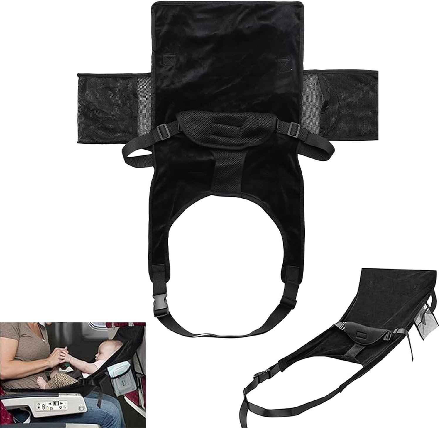 Babyvliegtuigbedje - Draagbaar matras voor vliegtuigstoelverlenging - Voetensteun - Essentieel reisartikel voor baby's - Zwart - Geschikt voor baby's kleiner dan 45 cm - 1 stuk