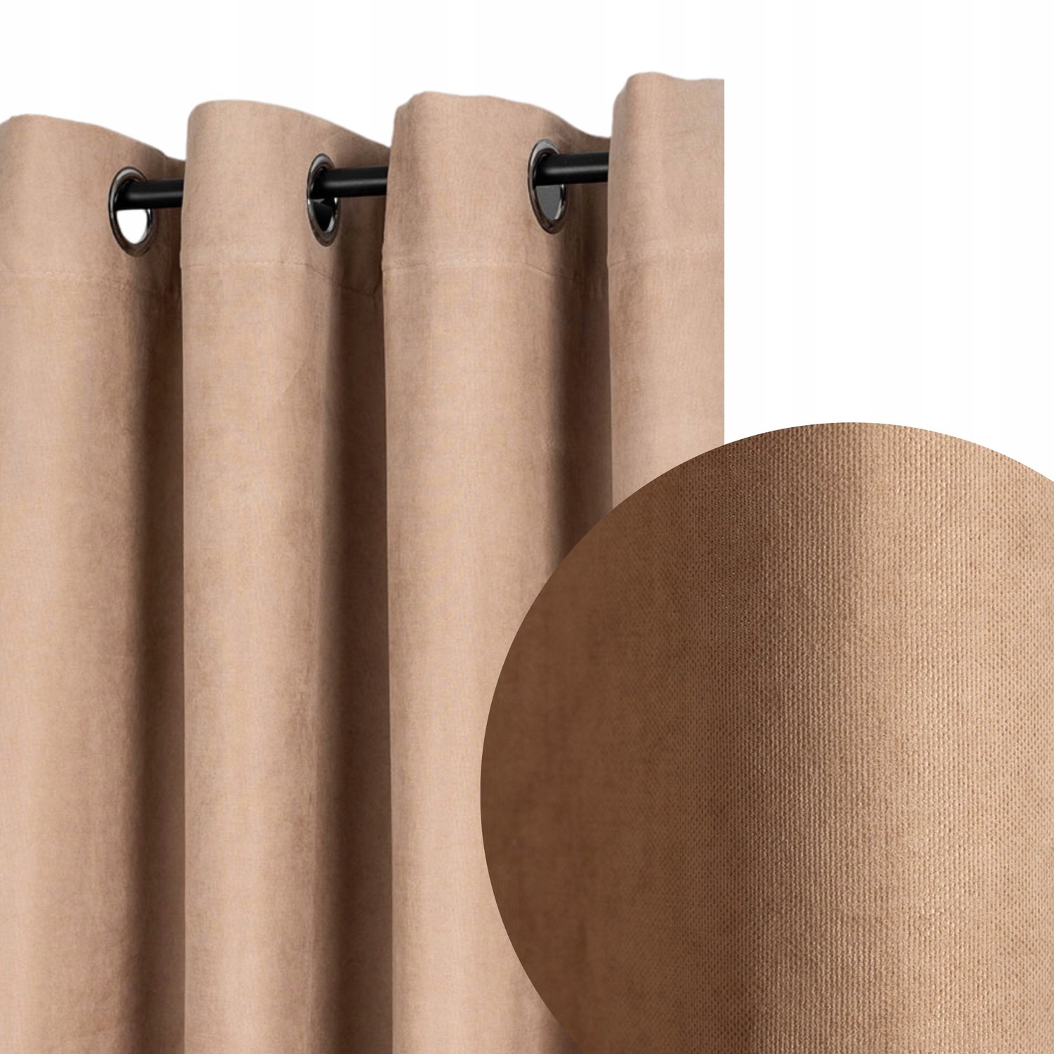 Beige Velours Gordijn met Ringen 140x250 cm - Half Verduisterend