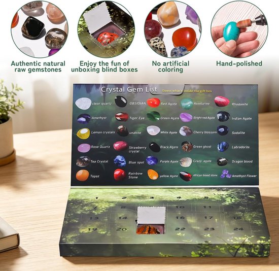 24 Stuks Edelstenen Cadeaubox - Natuurlijke Kristallen Set voor Kinderen - Healing Stones Collectie Verrassingsdoos - Verjaardagscadeau voor Jongens en Meisjes — afbeelding 5