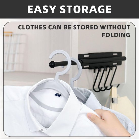 Opvouwbaar kledingrek met haken, opvouwbare reiskleerhanger met zuignap, 2-in-1 wasrek voor wandmontage, kledingstang voor huisdieren, badkamer, slaapkamer en reizen, kristalwit — afbeelding 5