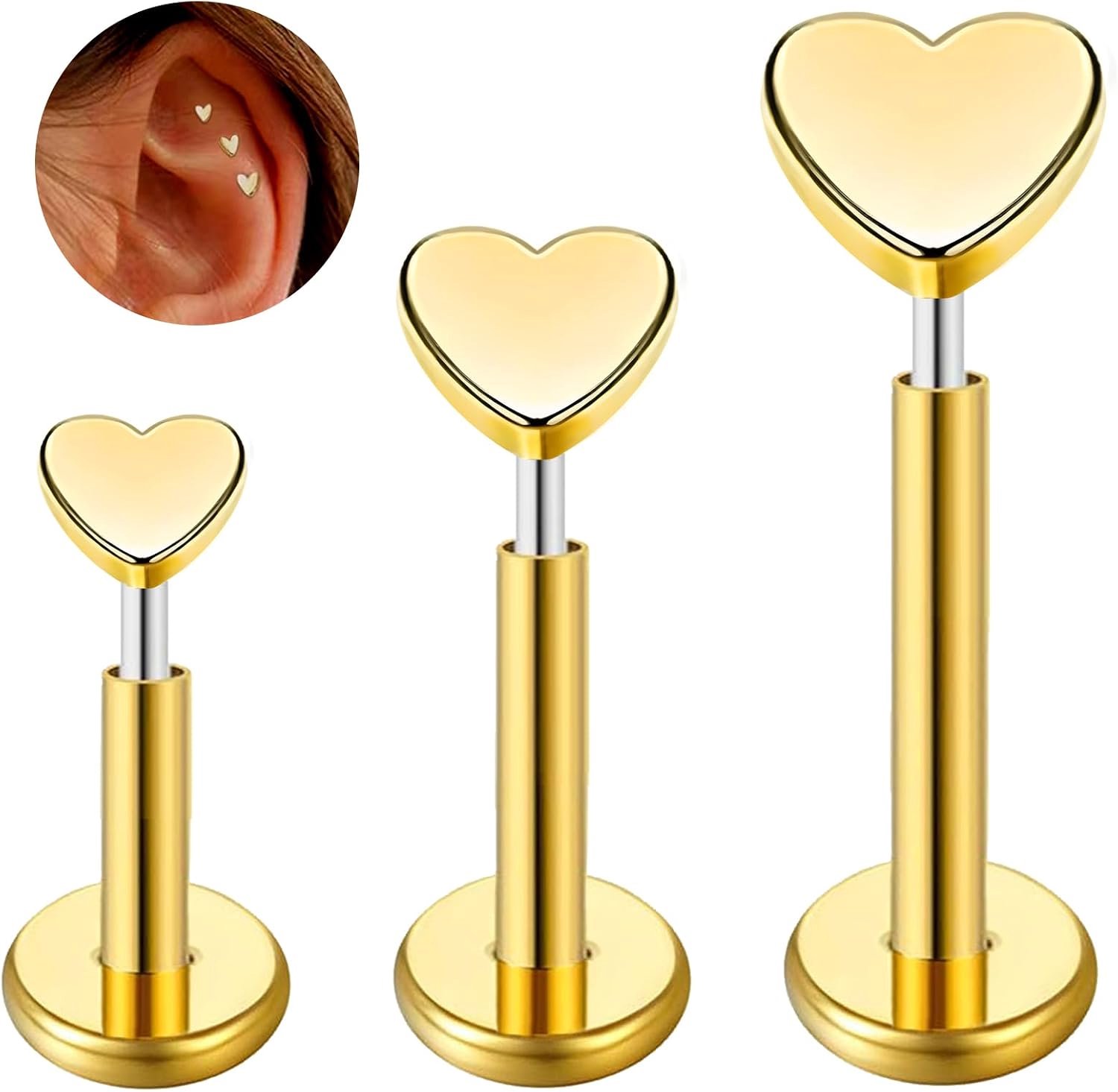 G23 Titanium Tragus Piercing Sieraden Helix Labret Neus Stud Lip Bar Piercing Kraakbeen Oorbel Medusa Monroe Hypoallergeen Schroefdraad Push in Platte Rug Zilver Goud CZ 16g 6mm 8mm 10mm