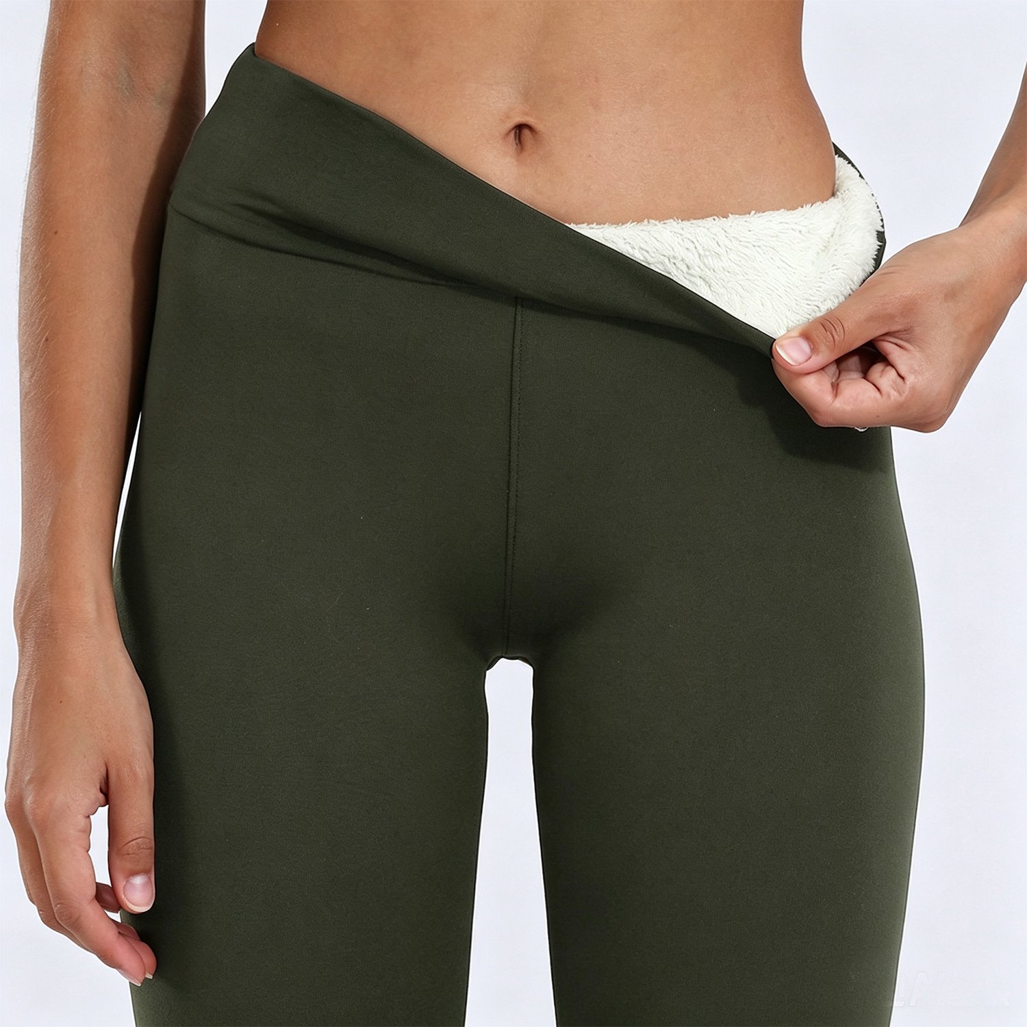 MAGICSHE Thermo Legging Dames, Gevoerde Leggings Met Fleece Lined - Ondoorzichtig - Hoge Taille - Thermobroek Wintersport Militair Groen