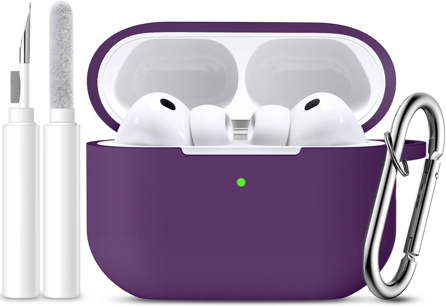 Mastten Hoesje voor AirPods Pro 3, volledige bescherming, valbescherming, compatibel met Apple AirPods Pro 3 hoes (2025), zachte siliconen hoes met reinigingsset en karabijnhaak, paars