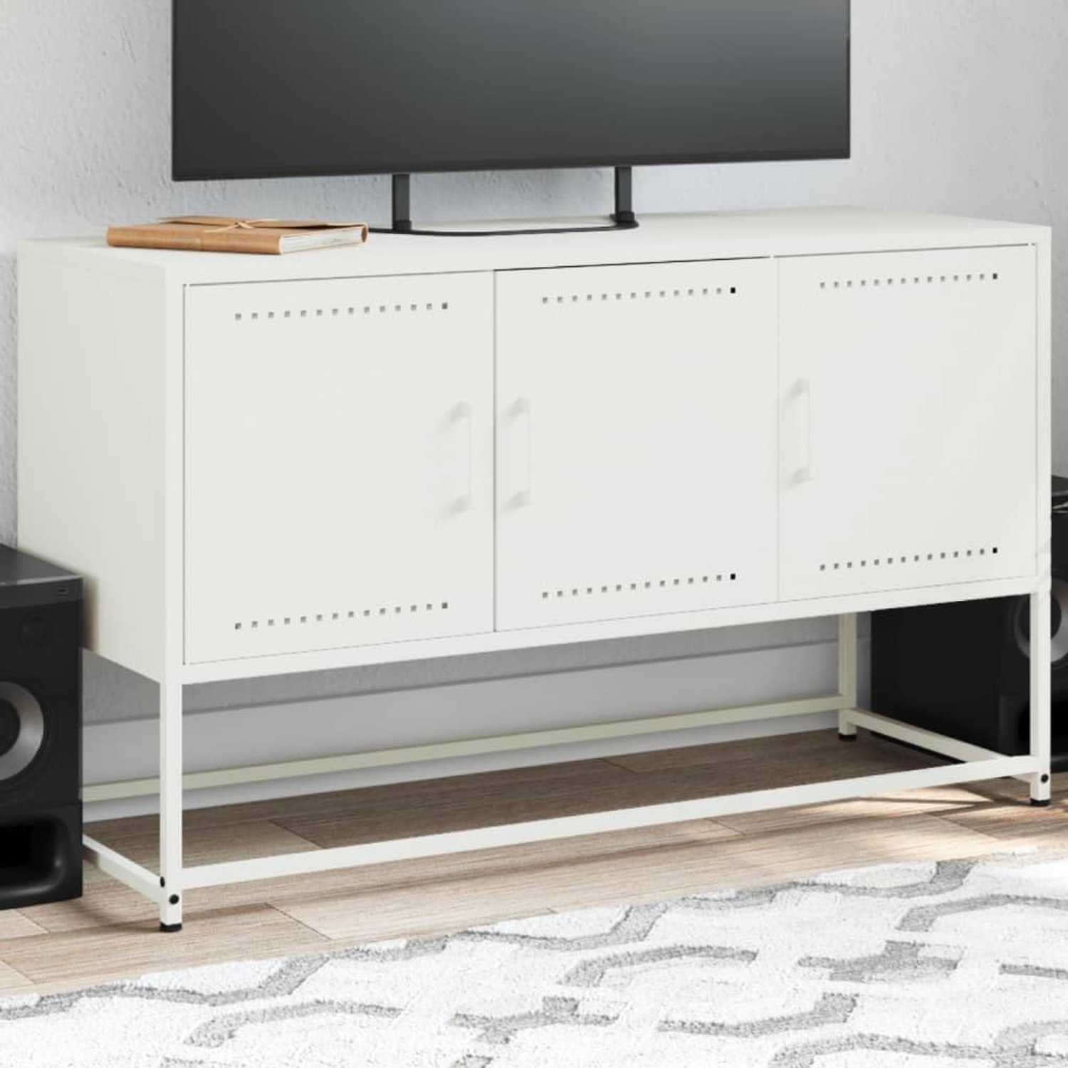 TV-kast, wit, tv-dressoir, multifunctionele tv-standaard voor werkkamer, woonkamer, 100,5 x 39 x 60,5 cm, staal
