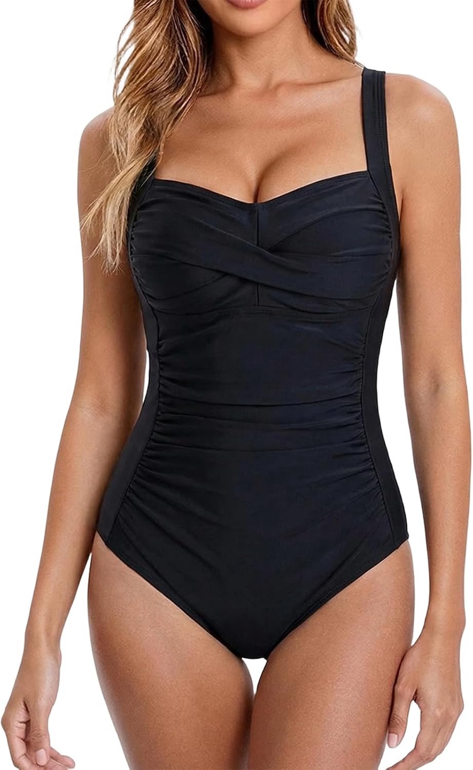 Badpak Dames Buikweg Corrigerend Vintage Geplooid Monokini met Uitneembare Cups