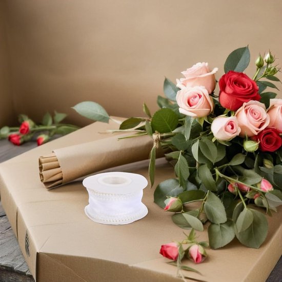 2 Stuks Zeemeermingaren met parelrand lintje decoratie bloemenlint Boeket inpaklint Feest lint vakantielint vissenstaart garen White — afbeelding 4