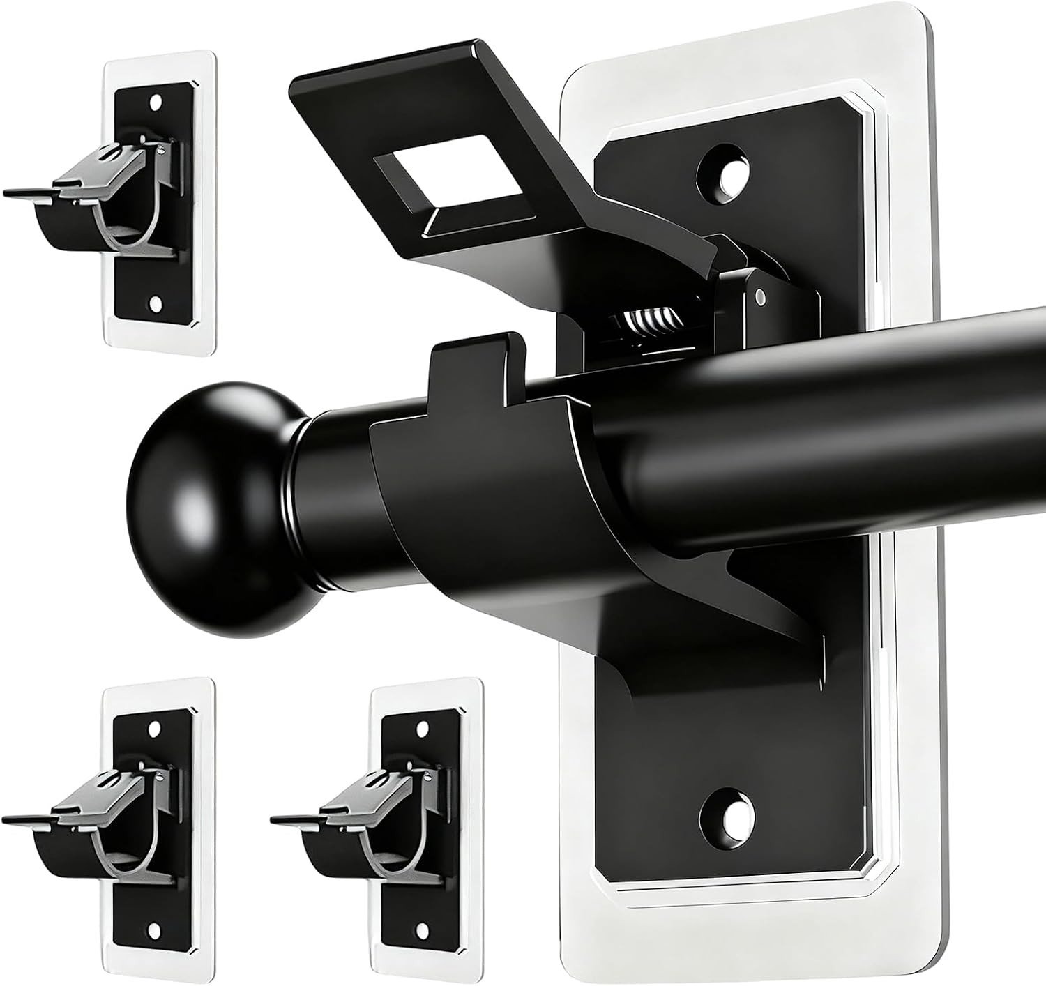 Set van 4 Zelfklevende Gordijnhouders zonder Boren, Multifunctionele Gordijnhaken voor Badkamer en Slaapkamer (Zwart)