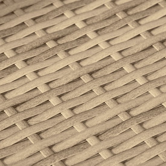 Gros plan sur le motif tressé en rotin synthétique beige.