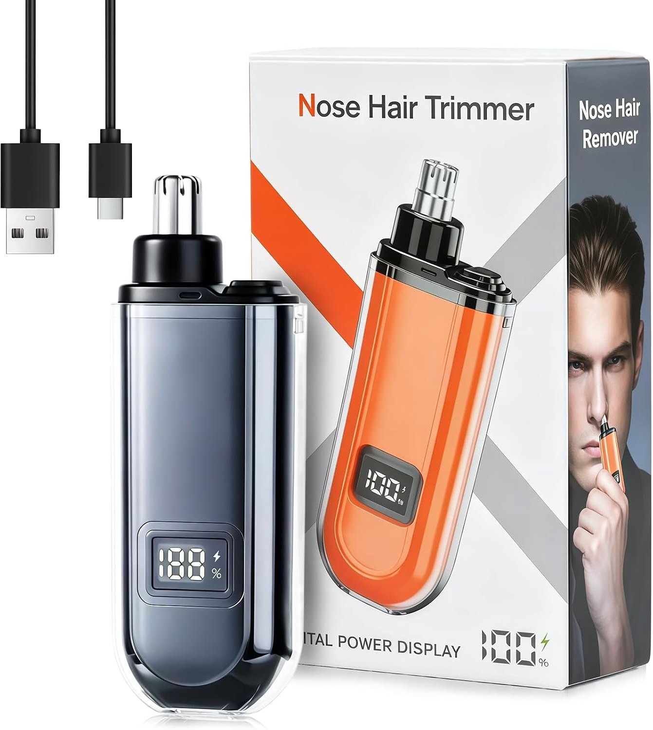 Neushaartrimmer voor heren, neushaartrimmer met led-display, USB-oplaadbaar, voor vrouwen en mannen, reishaartrimmer, IPX7 waterdicht
