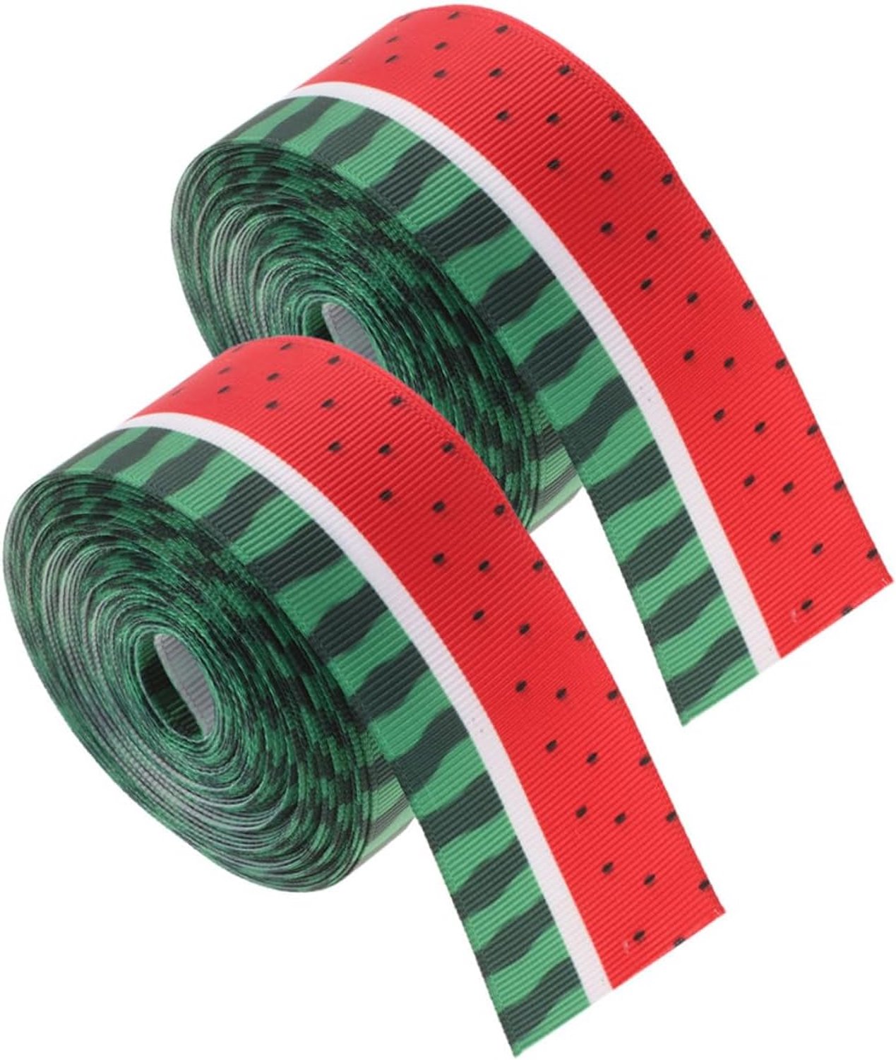 2 Rollen Watermeloen Patroon Grosgrain Lint met Draadrand Polyester Zomerfruit Lint voor Cadeauverpakking Kransen DIY Creaties Kleurvast voor Haarstrikken Feestdecoraties