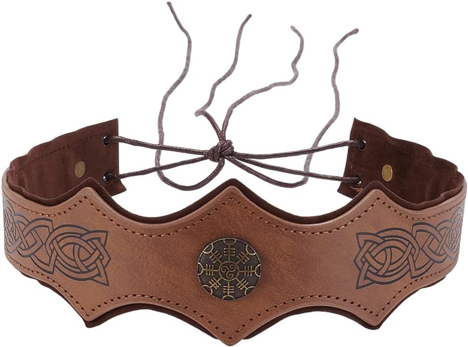 Retro Faux Leather Hoofdband in Bruin - Middeleeuwse en Viking Stijl Verstelbare Cosplay Accessoire voor Halloween en LARP