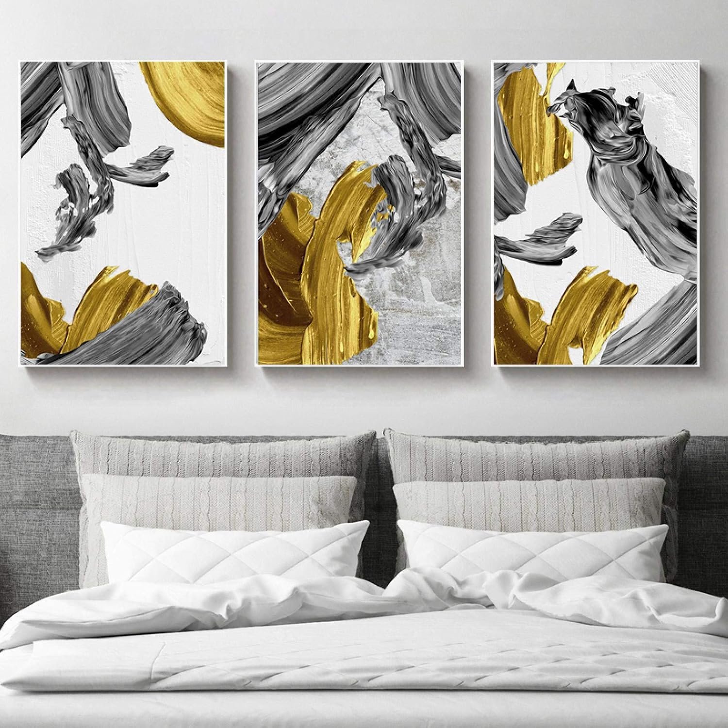Abstract gouden en zwarte canvas schilderij moderne print poster en prints muurkunst afbeelding woonkamer woondecoratie 50x70cmx3 Frameless