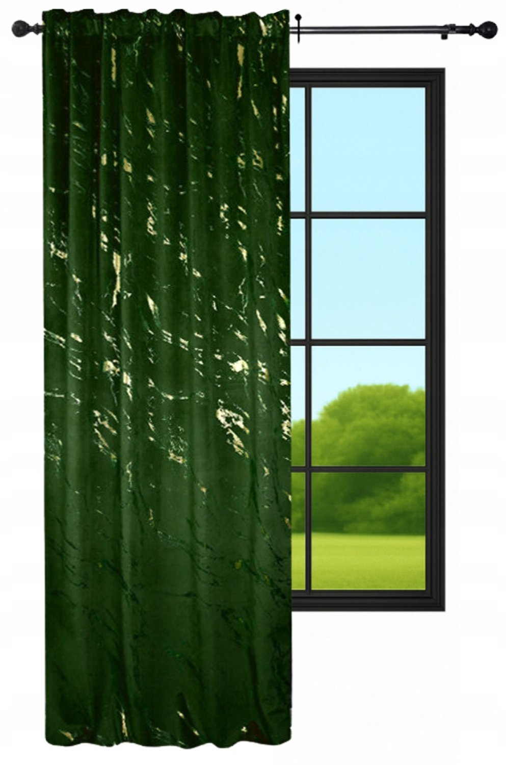 NOW-ART Luxe Velours Gordijn 140x250cm - Flesgroen met Gouden Marmerprint