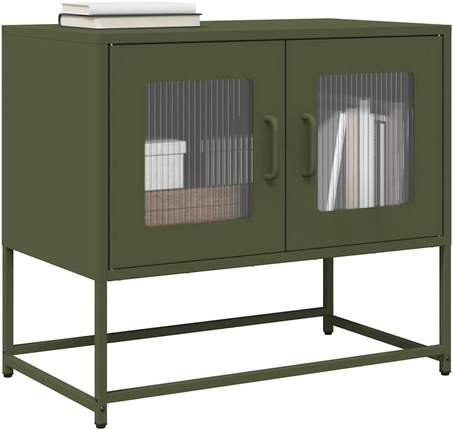 TV-kast, olijfgroen, tv-dressoir, tv-kast voor woonkamer, werkkamer, 68 x 39 x 60,5 cm, koudgewalst staal