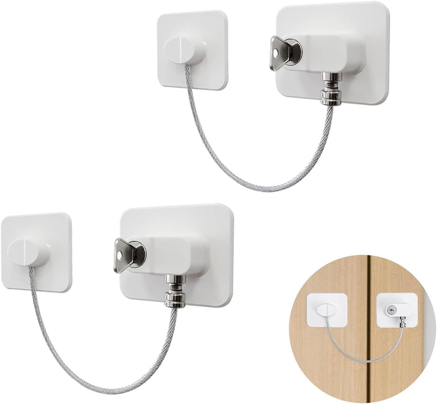 YANGWEN 2-Pack Koelkastsloten zonder boor - Kinderveilige Kabinet Veiligheidsvergrendelingen, Witte Zelfklevende Baby Proofing Sloten voor Koelkast, Vaatwasser & Kasten - Eenvoudig te installeren