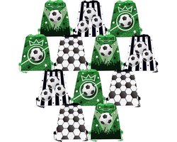 PQKL-party Tassen met trekkoord voor voetbalfeesten, 12 stuks, geschenken, verjaardag, feest, voetbal, verjaardag, voetbalrugzak met trekkoord, voor kinderfeesten, geschenken, tassen