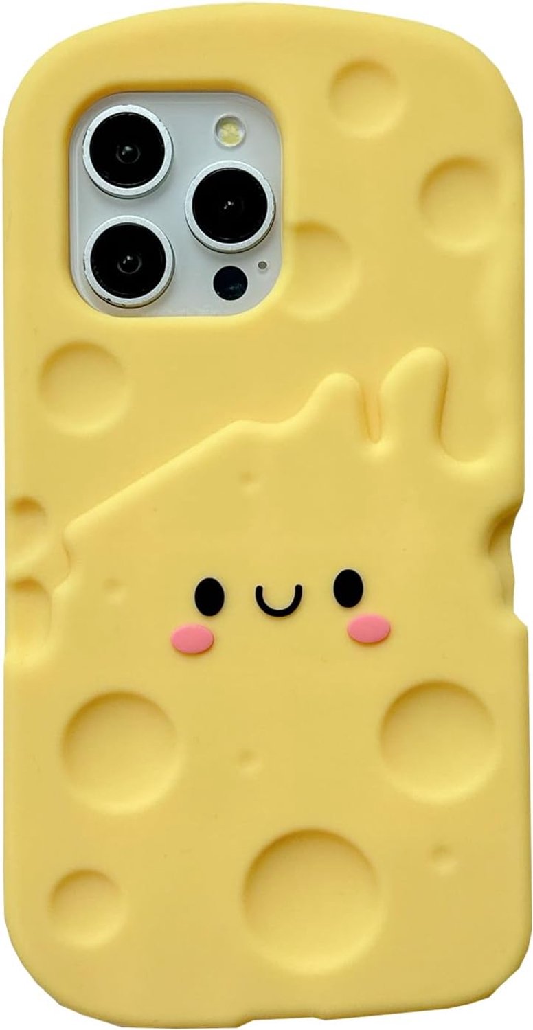 Hoesje compatibel met iPhone 16 Pro Max, schattige 3D Kawaii grappige cartoon kaashoes, zachte siliconen gel druppelbeschermer voor vrouwen en meisjes