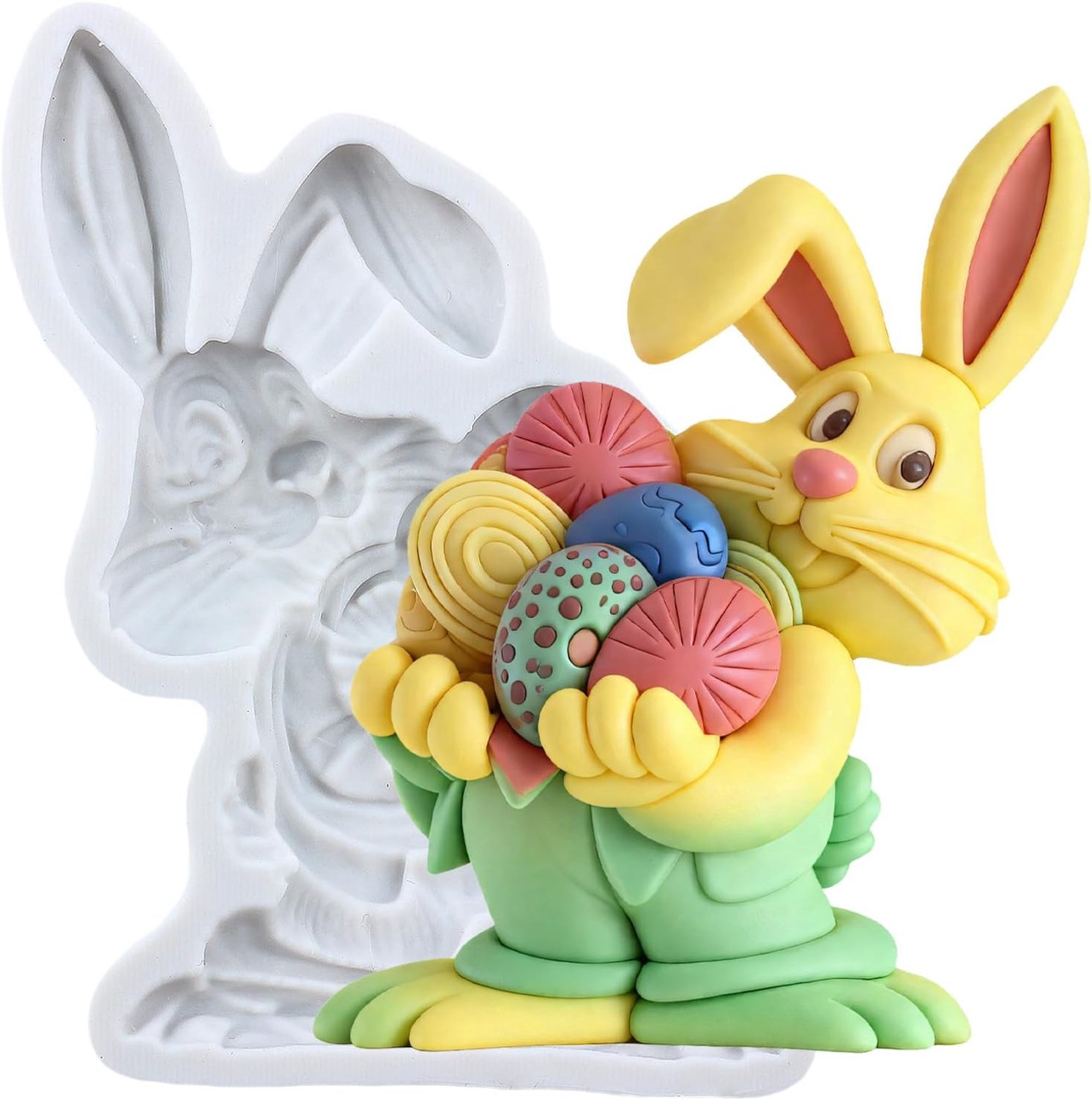 Paashaas fondantvormen haasjes 3D-siliconen vormen konijn-bloemvormen voor het versieren van taarten, cupcake-toppers, snoep, chocolade, bloemenpasta, polymeerklei