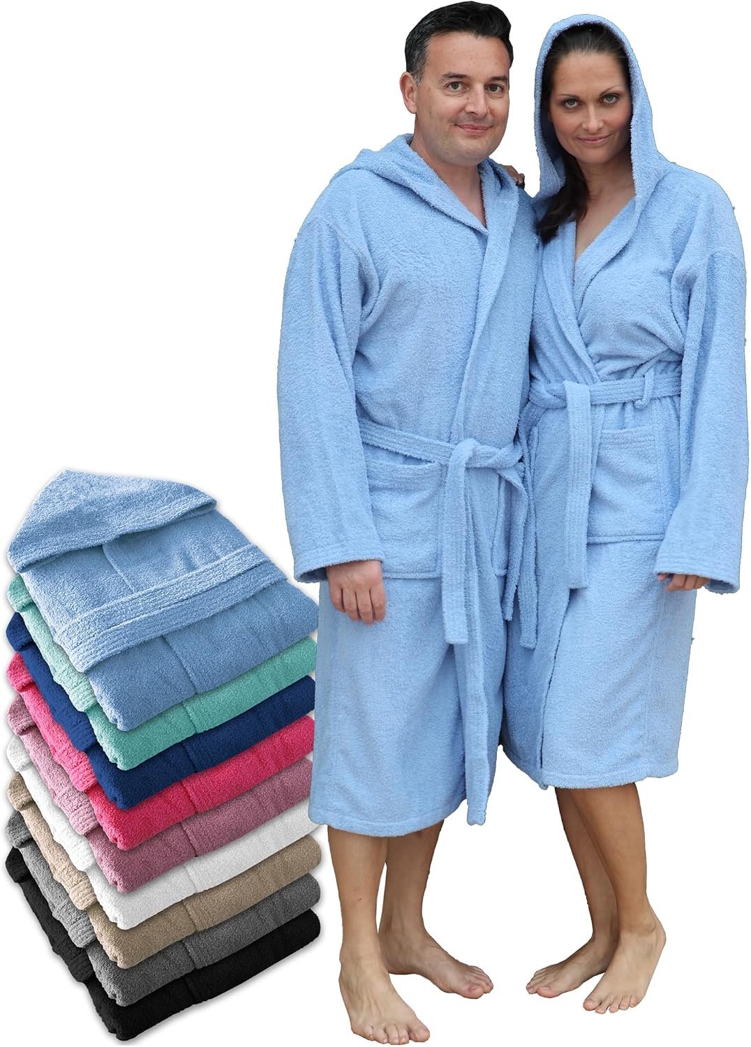 LEBENGOOD Badjas met capuchon, voor dames en heren, 100% katoenen badstof, 400 g, met riem, zakken, douche, zachte badjas, handdoek