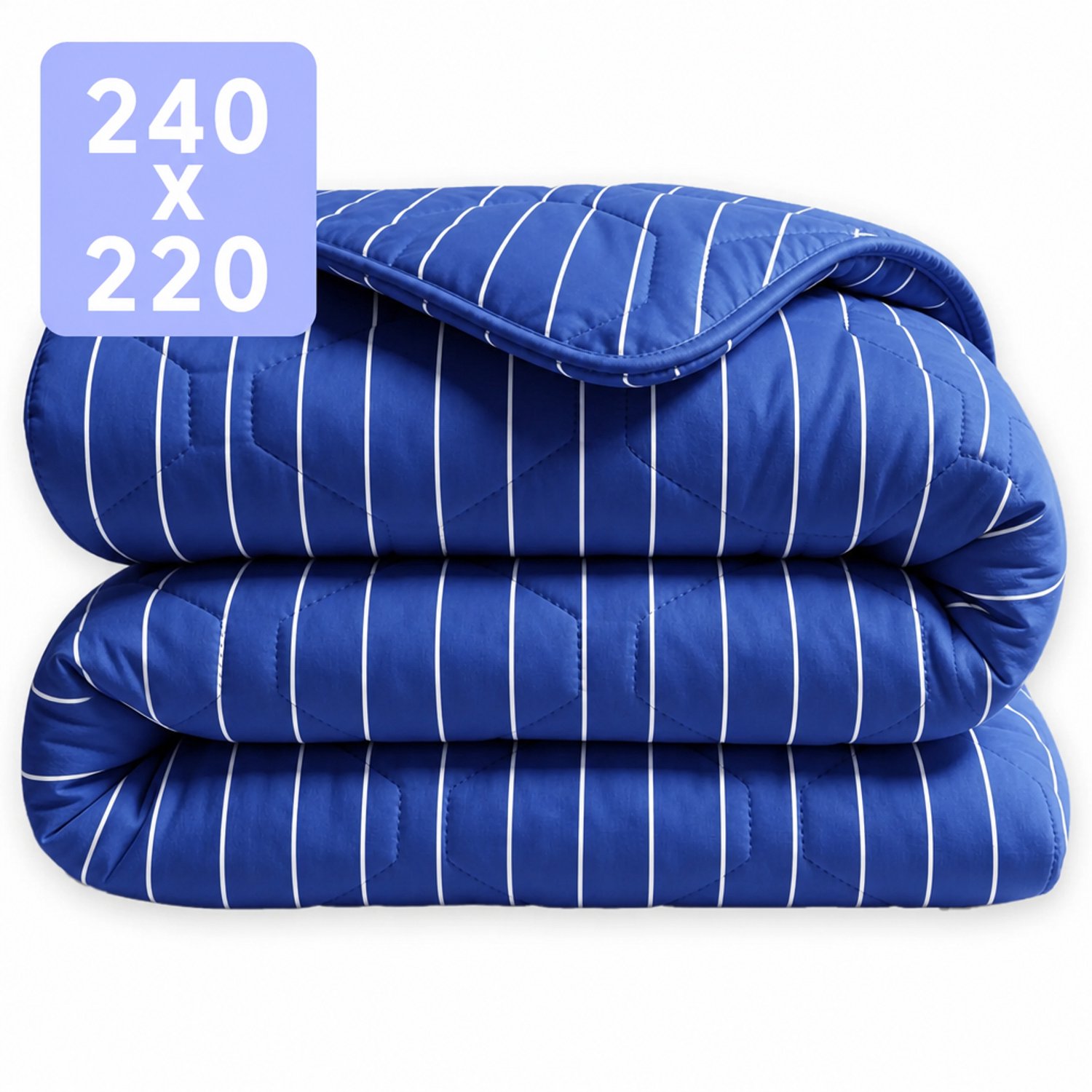 HappyBed Dekbed zonder overtrek 240x220 - 100% Katoen - Wasbaar Dekbed - Bedrukt dekbed zonder hoes - Hoesloos Dekbed - Lits Jumeaux - Blue Stripes