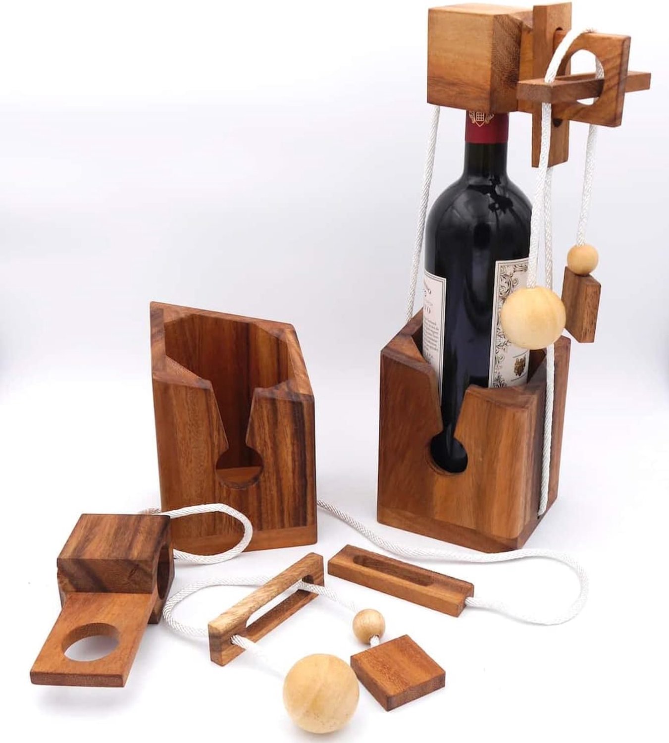 ROMBOL Fleskluis - edel houten denkspel voor grote flessen, model: 3