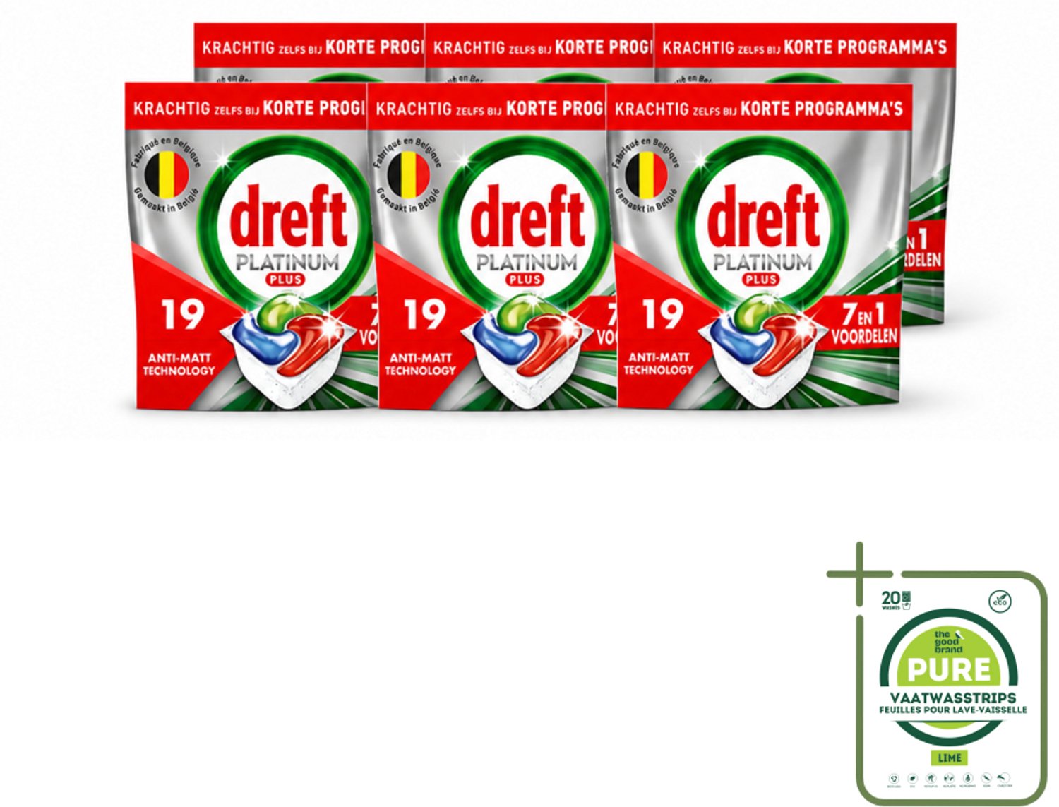 6 x Dreft - Vaatwastabletten - Platinum Plus All-in-One - Krachtige reiniging - 19 Tabletten - Grootverpakking - Vaatwasstrips - Vaatwassen - Glans Herstellen - Vaat Reinigen - Vaatwasser - Vaatwasmiddel