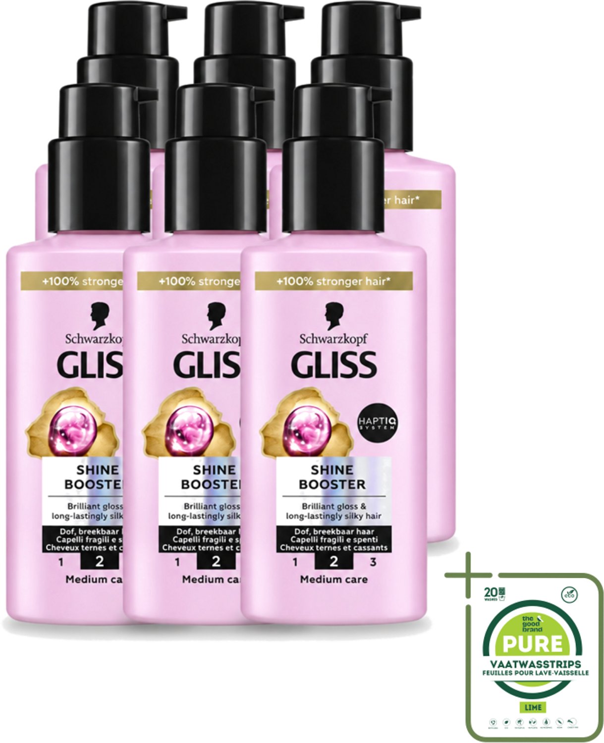 6 x Gliss - Haarserum - Liquid Silk Shine Booster - Fruitige Geur - 100 ml - Grootverpakking - Vaatwasstrips - Haarverzorging - Glans - Haarherstel - Zijdezacht Haar - Haarbescherming