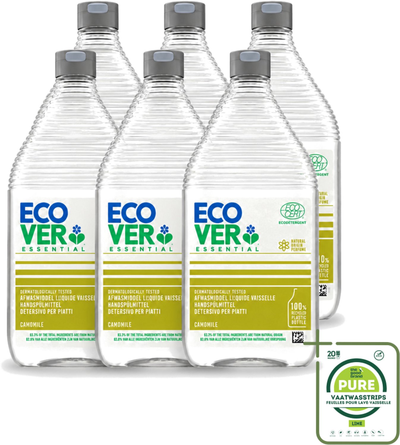6 x Ecover - Afwasmiddel Essential - Kamille - 950 ml - Grootverpakking - Afwasmiddel Kamille - Plantaardig Afwasmiddel - Vet Verwijderen - Natuurlijke Geur - Ecologisch Afwasmiddel