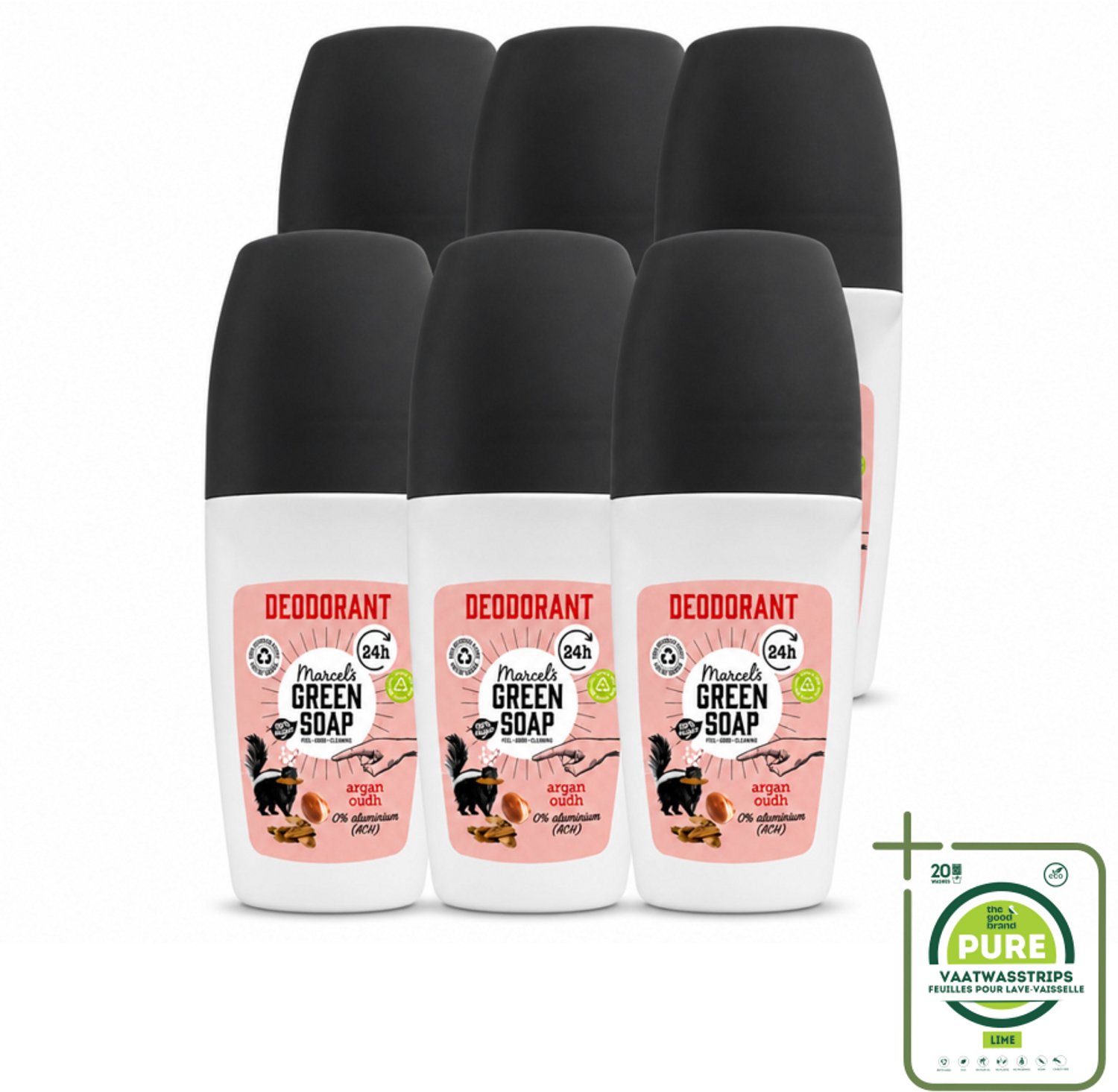 6 x Marcel's Green Soap - Deodorant Roller - Argan & Oudh - Langdurige frisheid - 50 ml - Grootverpakking - Vaatwasstrips - Deodorant - Argan En Oudh - Okseldeodorant - Frisheid - Natuurlijke Deodorant